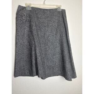 Garnet Hill Gray Wool and Silk Blend Skirt with Side Buckle Detail Size 12P